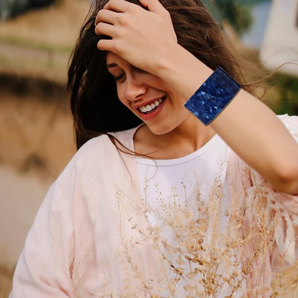 Colorful Acrylic Resin Tortoise Wide Cuff Bracelet for Women - Adjustable Statem - Picture 5 of 7